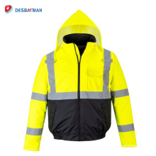 Hi Vis Safety Rain Waterproof Jacket Reflective Warm Hood Coat Padded with Pockets Full Zipper